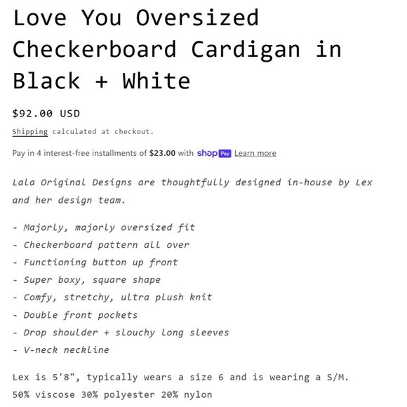 Dressed in Lala - Love You Oversized Checkerboard Cardigan - L/XL - Blk/Wht - Picture 4 of 7